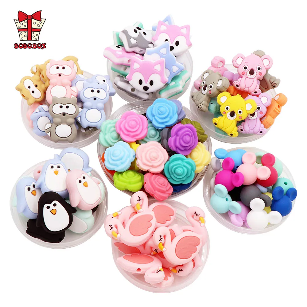 BOBO.BOX 10 pièces perles de Silicone Animal Koala raton laveur de qualité alimentaire bébé Silicone jouet de dentition sans BPA bricolage sucette chaîne accessoires