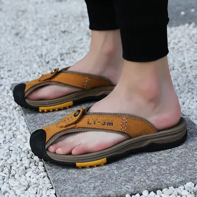 Sandales d'été en cuir fendu pour hommes chaussures de randonnée pantoufles pour hommes non aldes