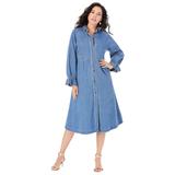 Plus Size Women's Button-Front Denim Shirtdress by Roaman's in Medium Stonewash (Size 22 W)