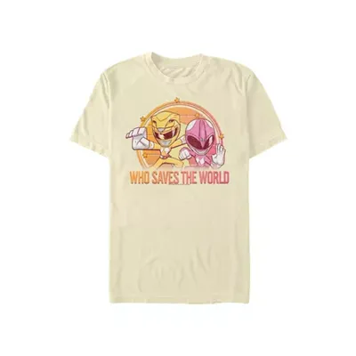 Power Rangers Men's Who Saves The World Graphic T-Shirt, Medium