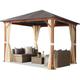 Gartenpavillon 3x3 m Holzoptik, Stahldach Hardtop 4 Seitenteile in champagner - champagnerfarben