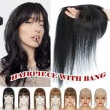 Benehair 100% Remy Human Hair Extensions Clip In Women s Topper Toupee Hairpiece With Bang Mono Base Wiglet Hair Loss Black Natural Hiar Spin US