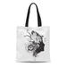 KDAGR Canvas Bag Resuable Tote Grocery Shopping Bags Face Abstract Woman Profile with Flowers Black and White Hair Mask Line Floral Tote Bag