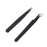 KC Republic Black Curved and Wide Straight Professional Tweezer Set - 2 Tweezers Great For Eyebrow Eyelash Facial Ear Nose & Ingrown Hair Remover Treatment. Make Perfect Eyebrow Shapes