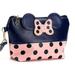 Cartoon Leather Travel Makeup Handbag Cute Portable Cosmetic bag Toiletry (Navy Blue)