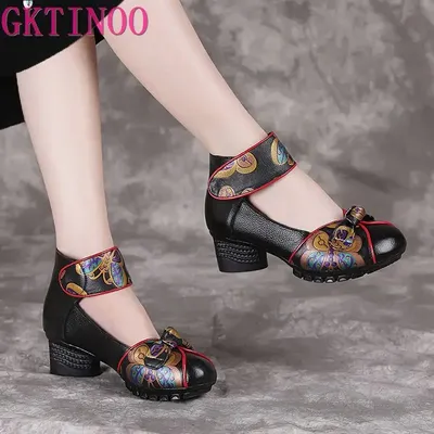 GKTINOO-Chaussures à plateforme rétro en cuir véritable pour femmes escarpins à talons hauts