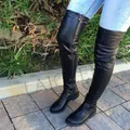LAIGZEM-Bottes en similicuir pour femmes chaussures à hauteur de cuisse fermeture éclair latérale