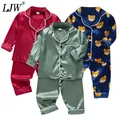 LJW-Ensemble de pyjama en satin de soie glacée pour enfants costume de bébé vêtements pour