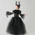 Robe Tutu Noire de Sorcière Maléfique avec Châle en Plumes pour Fille Costume de Barrage Cosplay de