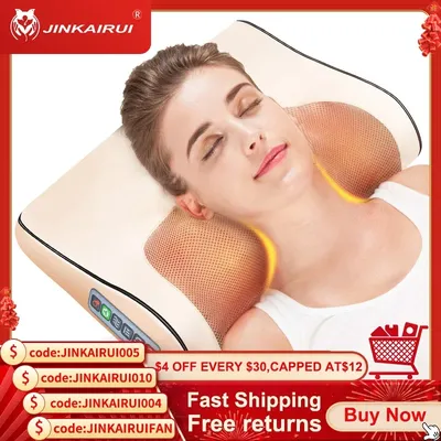 Jinkairui coussin chauffant dos et nuque Oreiller coussin de massage écharpe de massage cervicale