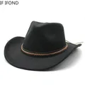 Chapeau de cowboy occidental à bord enroulé avec cuir casquette de cow-girl rétro casquettes