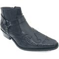 Men's Cowboy Boots Western Leather Lined Ankle Harness Strap Side Zipper Shoes