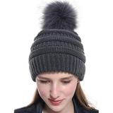 Womens Winter Knitted Warm Faux Fur Pom Pom Bobble Baggy Plain Beanie Hats Caps