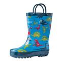 Blue Dinosaurs Loop Handle Rubber Rain Boots (Dinosaurs / 11T)