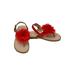 L`Amour Little Girls Red Organza Flower Back Strap Thong Sandals