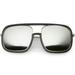 Oversize Flat Top Aviator Sunglasses Thin Metal Arms Square Lens 60mm (Black Silver / Silver Mirror)