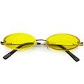 Retro Small Rimless Oval Sunglasses Slim Arms Color Tinted Lens 54mm (Gold / Yellow)