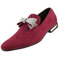 Amali Mens Suede Dress Slip On Shoes with Shiny Bow Tie and Metallic Heel Detail Fowler Burgundy Size 11