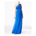 ADRIANNA PAPELL Womens Blue Beaded Sleeveless Asymmetrical Neckline Full-Length Fit + Flare Formal Dress Size 4