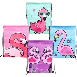 Mozlly Tropical Pink Flamingo Colorful Drawstring Goody Bag Backpacks (4 Items) (S-UOM 4)