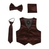 Lito Boys Multi Colors Satin Vest Zipper Tie Hanky Bowtie Clothing Set