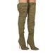 New Women MACKIN J 181-1 Faux Suede Thigh High Pointy Toe Studded Stiletto Boot