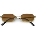 Extreme Small Metal Rectangle Sunglasses Thick Frame Flat Lens 48mm (Gold / Amber)