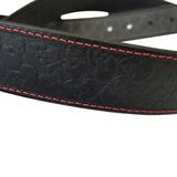 Black Solid Veg-Tan Stitched Leather Belt - Embossed Skulls 1.5" (42)