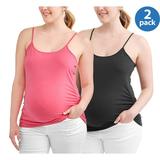 Oh! Mamma Maternity Camisole Tee with Flattering Side Ruching, 2-pack - Available in Plus Sizes