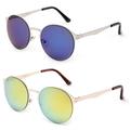 2 Pack Modern Design Metal Frame Round Flash Mirror Lens Fashion Sunglasses for Women