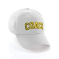 Sports Team Coach Baseball Hat Layered Arch Letters Unstructured Low Profile Cap, White Hat Black Gold Letters