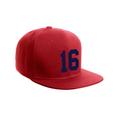 Classic Flat Bill Visor Snapback Hat Custom Color Player Team Numbers, Number 16 Navy, Red Hat