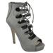 Delicious Women Stiletto Thin Skinny High Heels Back Zipper Peep Toe Caged Cut Out Gladiator Style Lace Up Hidden Platform PATRON-S Gray 7