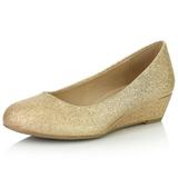 DailyShoes Women's Low Wedge Closed Round Toe Heel Wild Fashion Wedges Comfortable Heels Pumps Shoes Core-01 Gold Gl 5