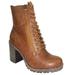 Malia Tan Light Brown Soda Riding Booties Women Chunky High Heel Combat Ankle Boots Army Military