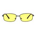 Mens Narrow Rectangular Metal Rim Retro 90s Sunglasses Gunmetal Yellow