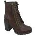 Malia Dark Brown Soda Riding Booties Women Chunky High Heel Combat Ankle Boots Army Military