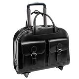 McKlein DAVIS, Wheeled Ladies' Laptop Briefcase, Top Grain Cowhide Leather with Faux Leather Trim, Black (96185A)