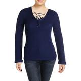 Lauren Ralph Lauren Womens Valayna Lace-Up V-Neck Pullover Sweater