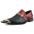 Bolano Mens Exotic Chain Ornament with Matching Cap Toe Novi Slip On Loafer Black/Red Size 8.5