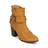 Qupid DK34 Women Leatherette Strappy Chunky Heel Zip Riding Bootie