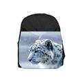 Snow Leopard Wildlife Animal - 13" x 10" Black Preschool Toddler Children's Backpack and Crayon Case Set - Girls - Multi-Purpose