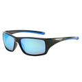 Piranha Men's "Structure" Shiny Black Frame Sports Sunglasses with Blue Mirror Lens