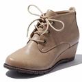 Women's Lace Up Oxford Wedge Booties Bootie Ankle Winter Thermal Shoe Shoes High Heel Boots Side Short Fashion Round Toe for Women Amanda-01 Beige Pu