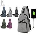 GustaveDesign Men's Sling Daypack Crossbody Chest Backpack with USB Charging for Travel or Hiking-Blue(6.3"*2.7"*12.6")