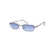 Mens Half Metal Rim Dad Shade Small Rectangle Sunglasses Silver Blue