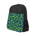 Green And Blue Leopard Print 13" x 10" Black Preschool Toddler Children's Backpack & Pencil Bag Set