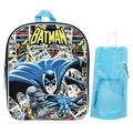 DC Batman Backpack Combo Set - DC Comics Batman Boys 3 Piece Mini Backpack Set - Backpack, Water Bottle and Carabina (Batman)