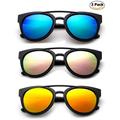 Newbee Fashion - Kids Teens Juniors Plastic Fashion Sunglasses for Girls & Boys Flash Mirror Lens Stylish Popular Aviator Shape Kids Fashion Sunglasses High Quality in 3 Value Pack