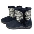 Peach Couture Faux Suede Fleece Lined Snowflake Kids Winter Snow Shearling Boots Navy 1 M US Little Kid